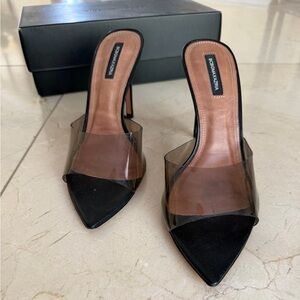BCBGMaxAzria Black Pointed Toe Mules with Clear Strap